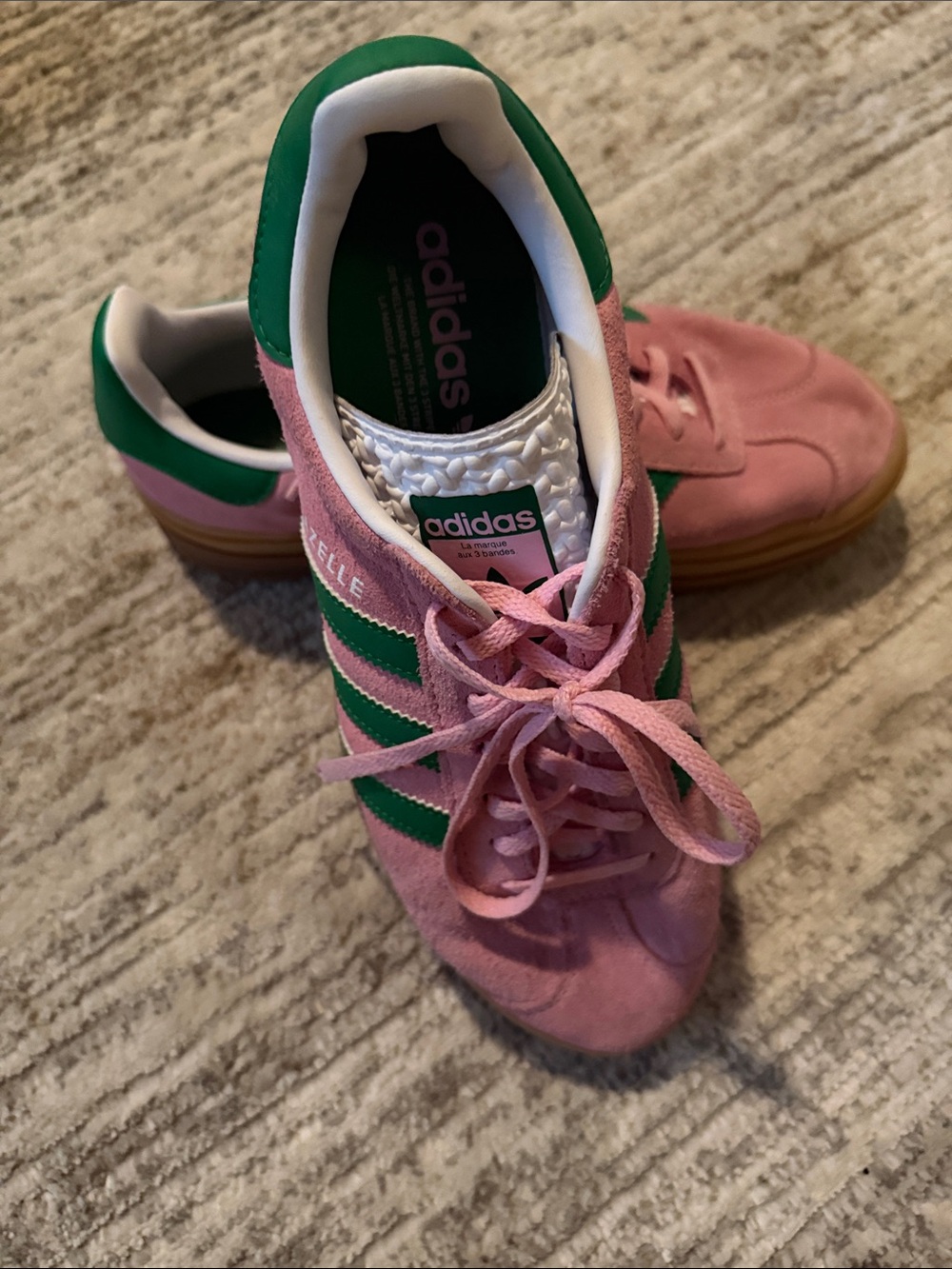 adidas Women's Pink Suede Sneakers with Green Stripes